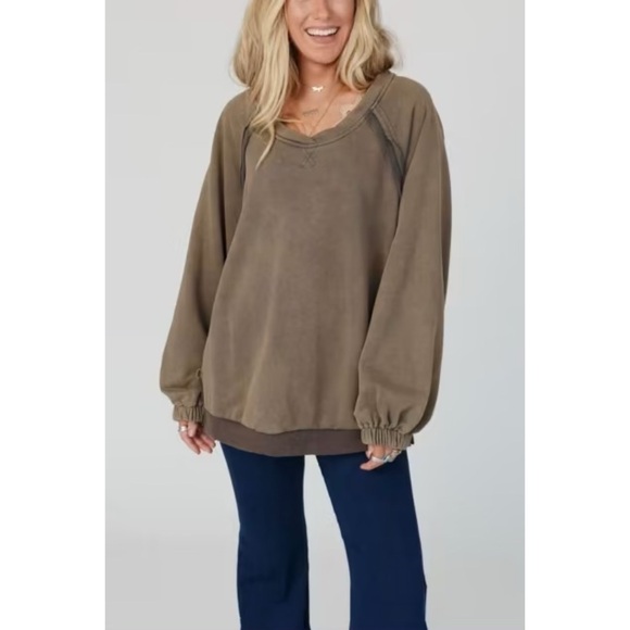 POL Vintage Charcoal Criss Cross Back Slouchy French Terry Pullover - Picture 10 of 13